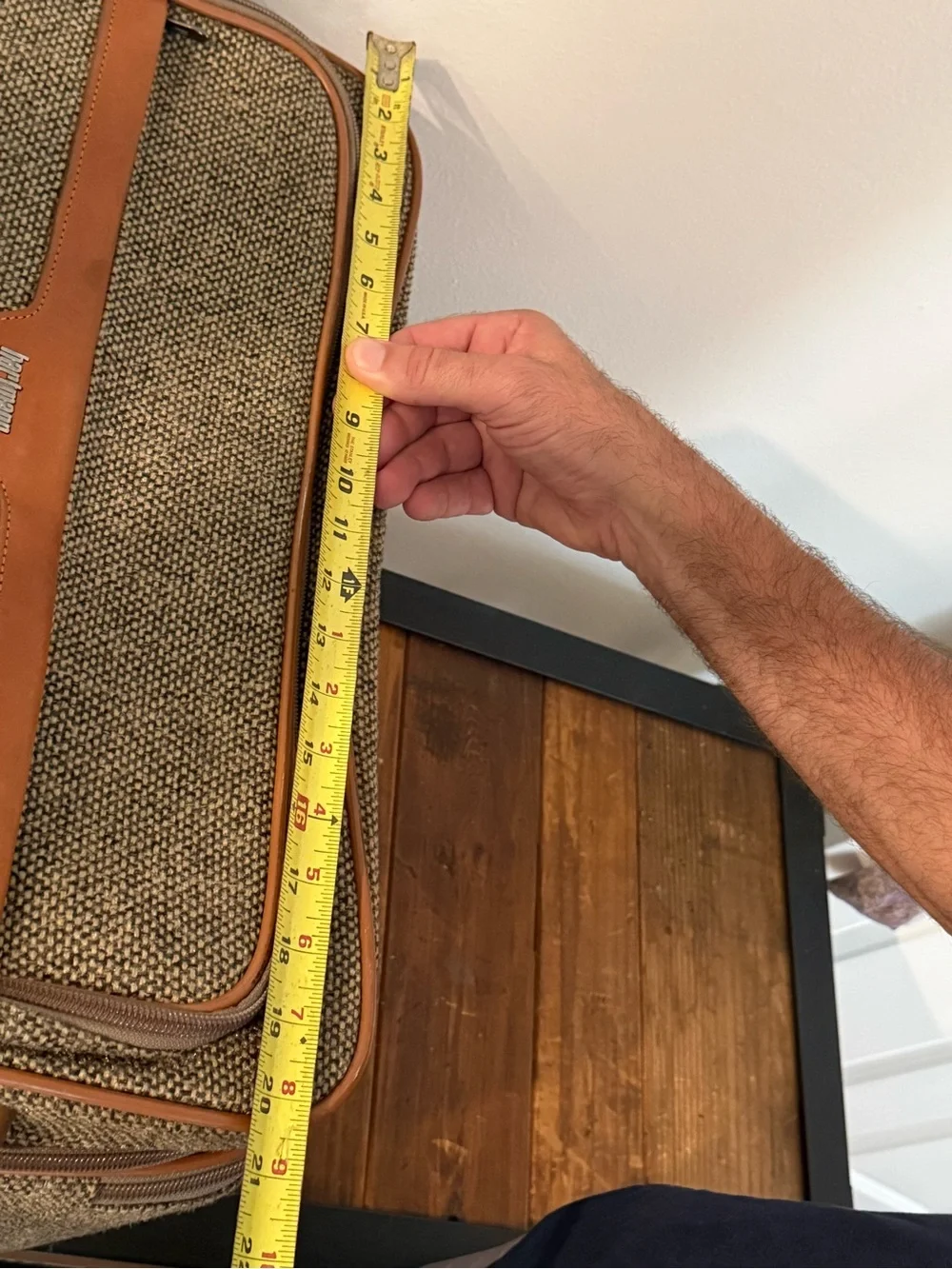 Men's Carry-On Rolling Suitcase in Tweed Gray with Tan Accents